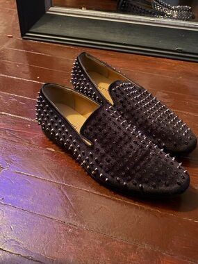 Black Label Black Suede Spike-Stud Slip-On Loafers